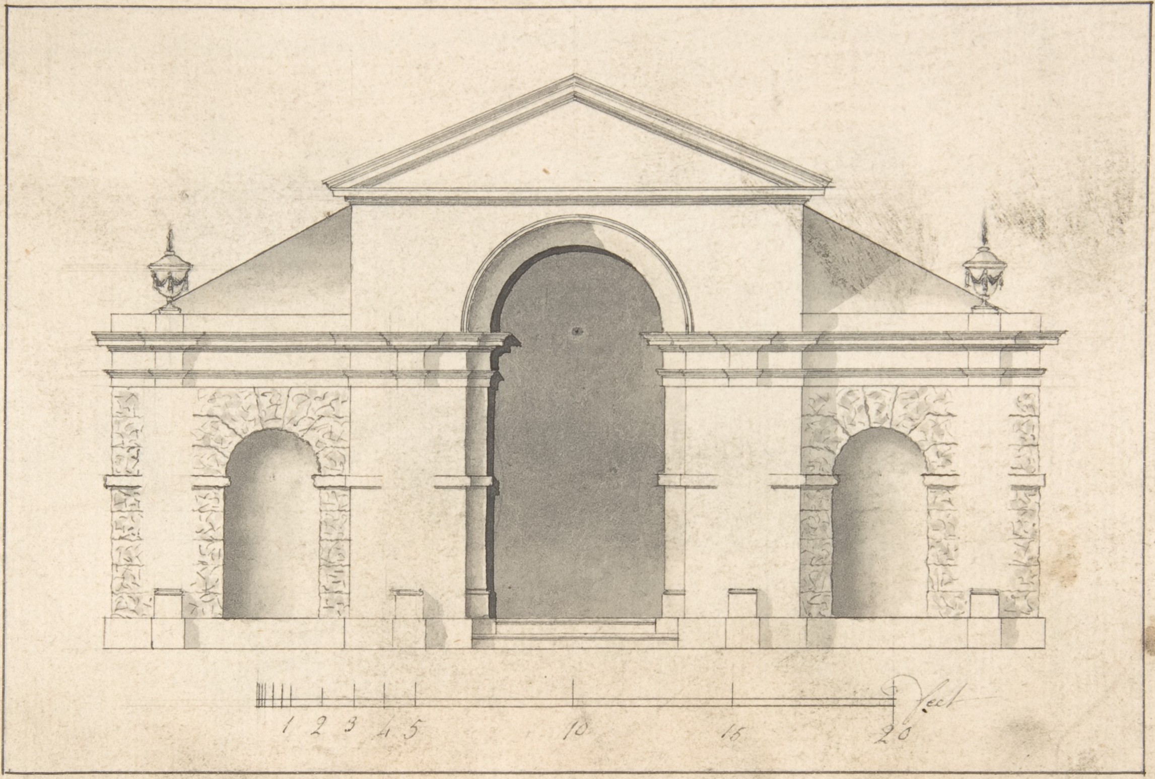 Classical Building Facade Architectural Drawing