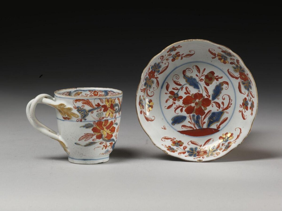 Antique Painted Ceramic Cup and Saucer