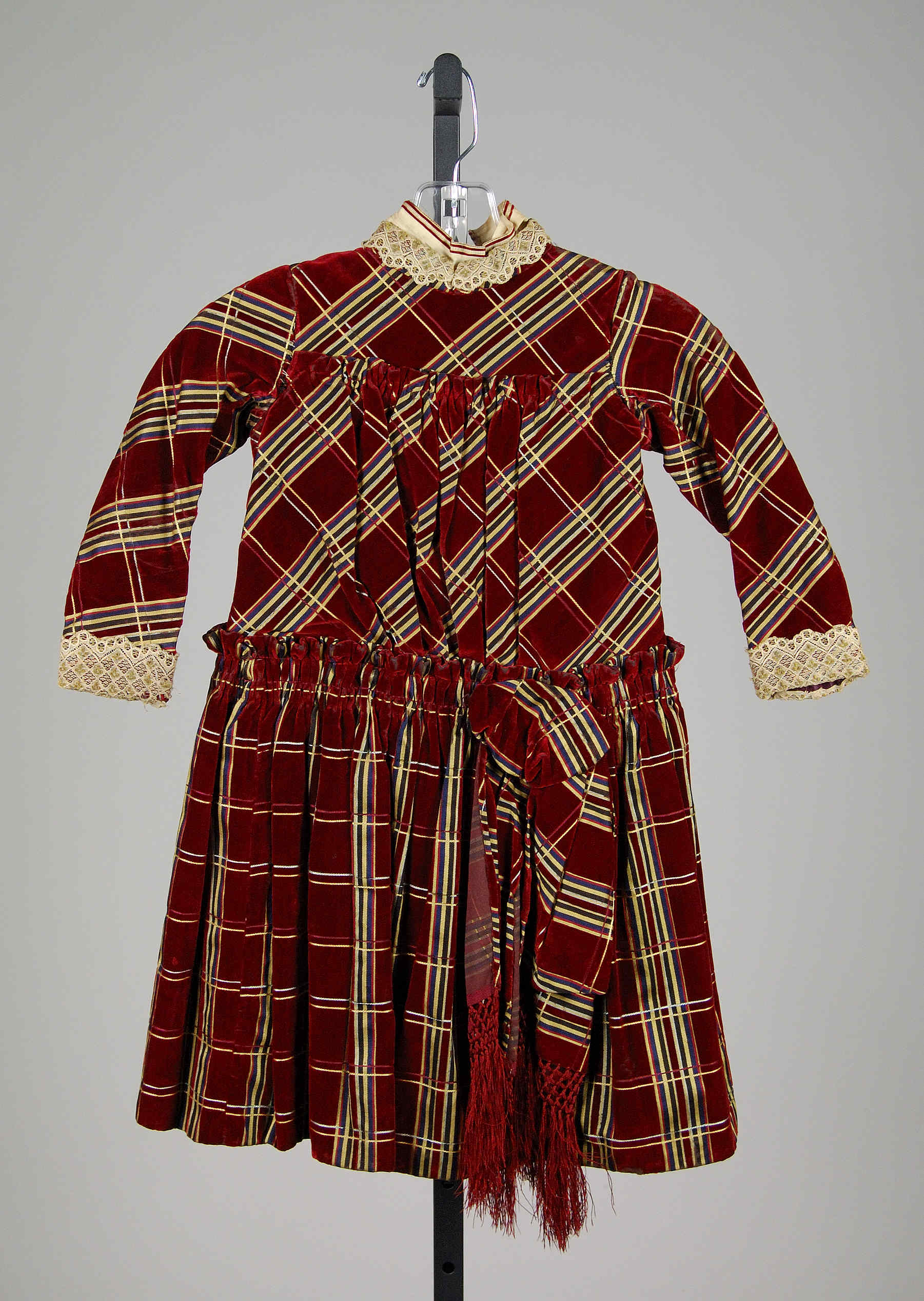 Vintage Child's Red Plaid Velvet Dress