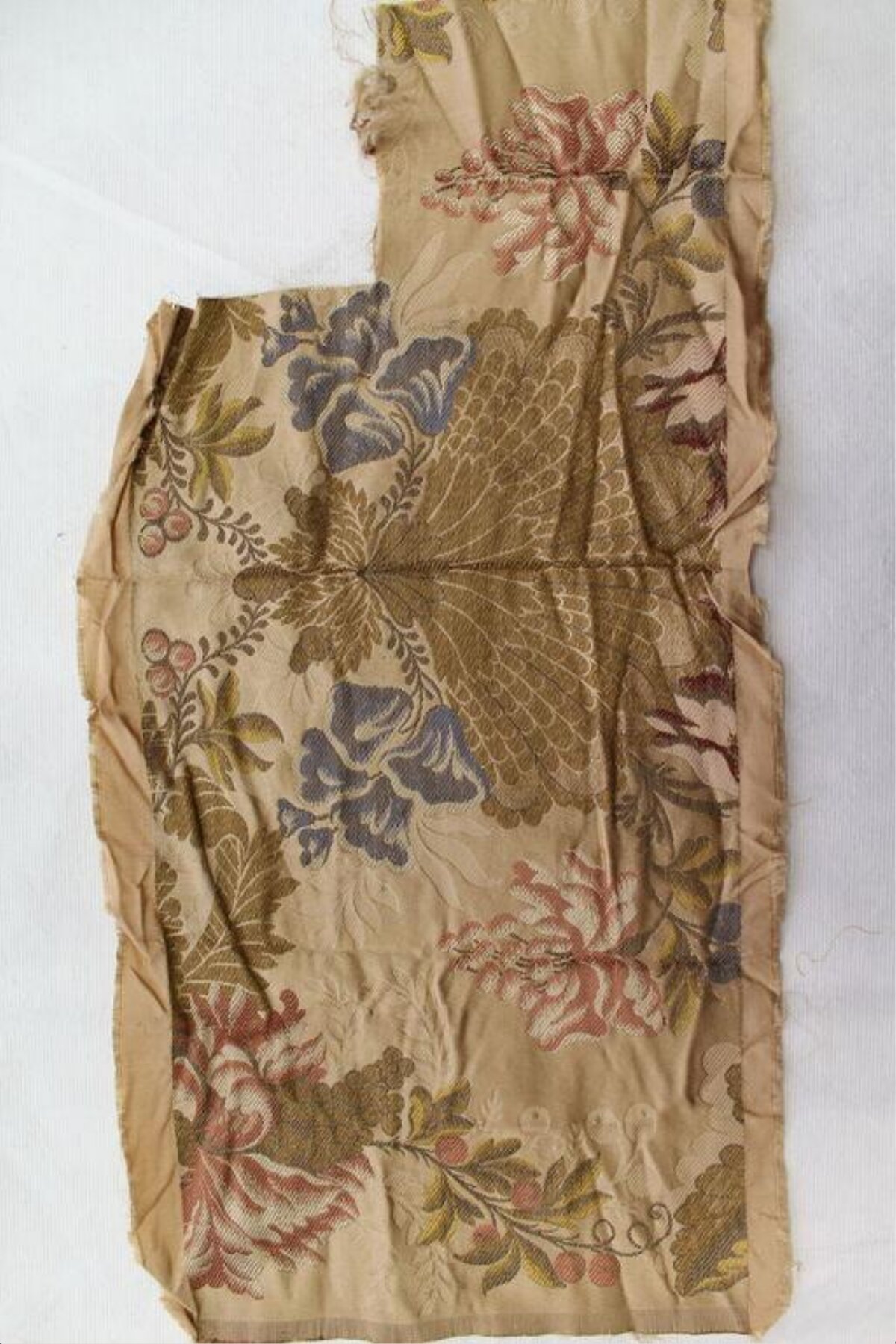Antique Floral Woven Fabric Fragment