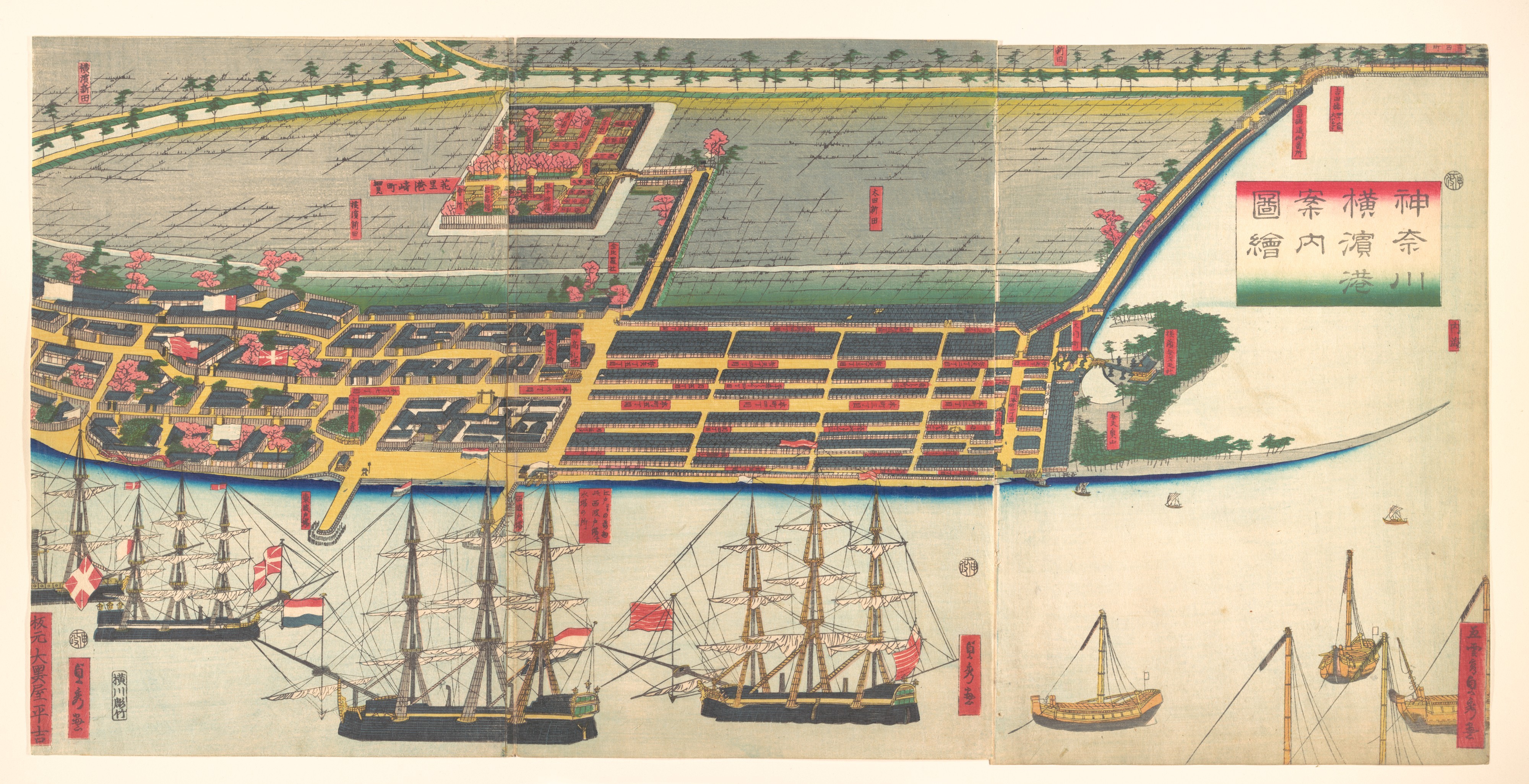 Yokohama Port Map Ukiyo-e Print — City