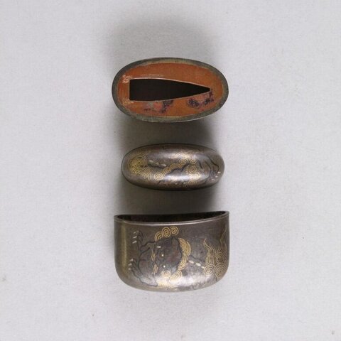 Inlaid Metal Sword Fittings with Lion Pattern