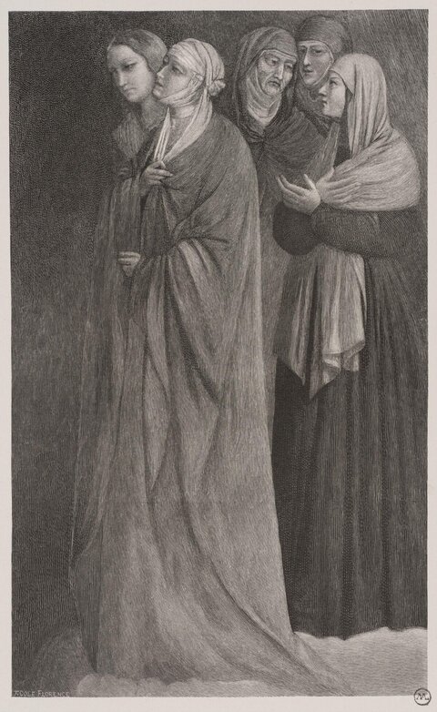 Five Hooded Women Vintage Engraving