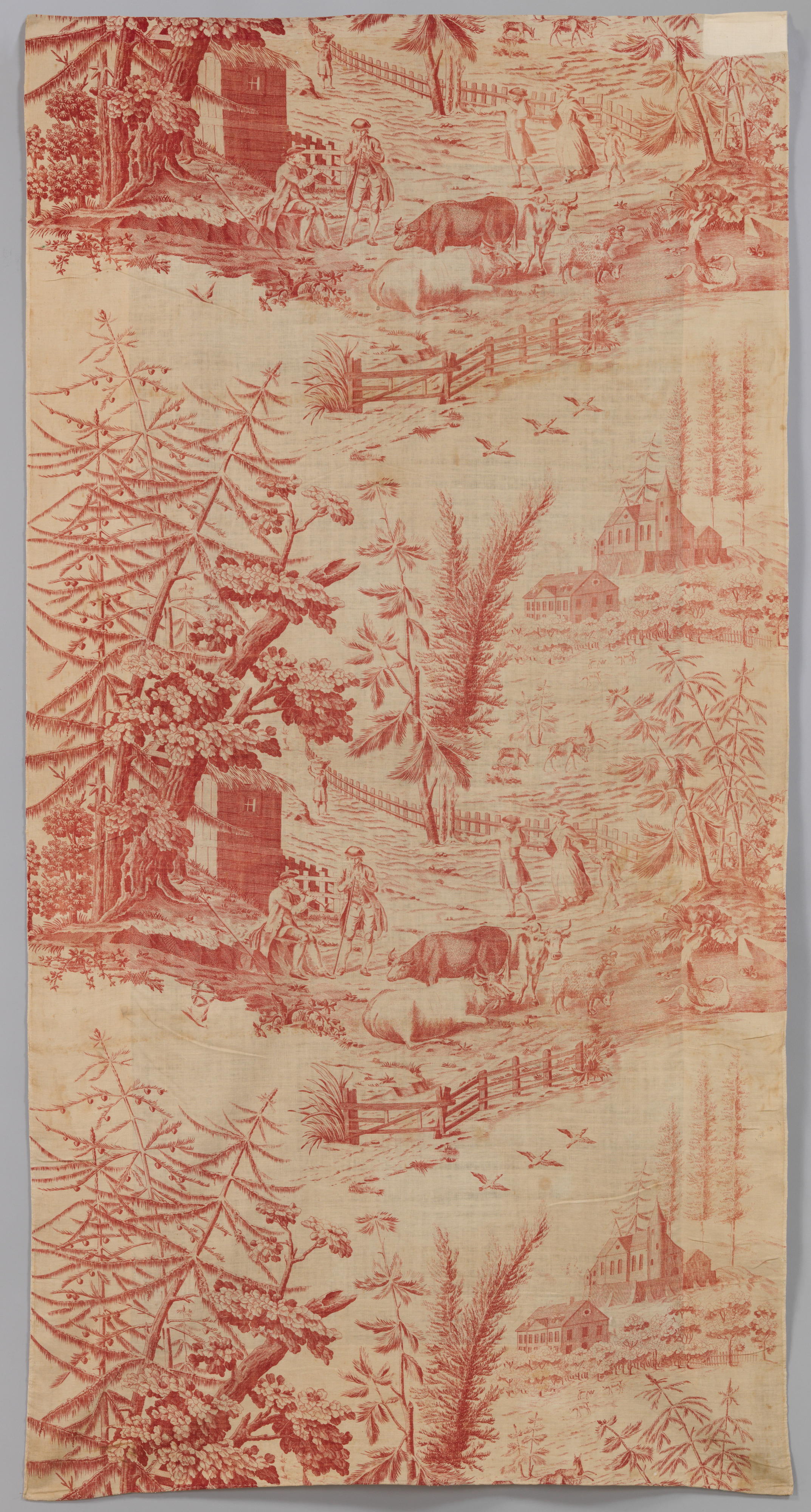 Red Pastoral Pattern Printed Textile