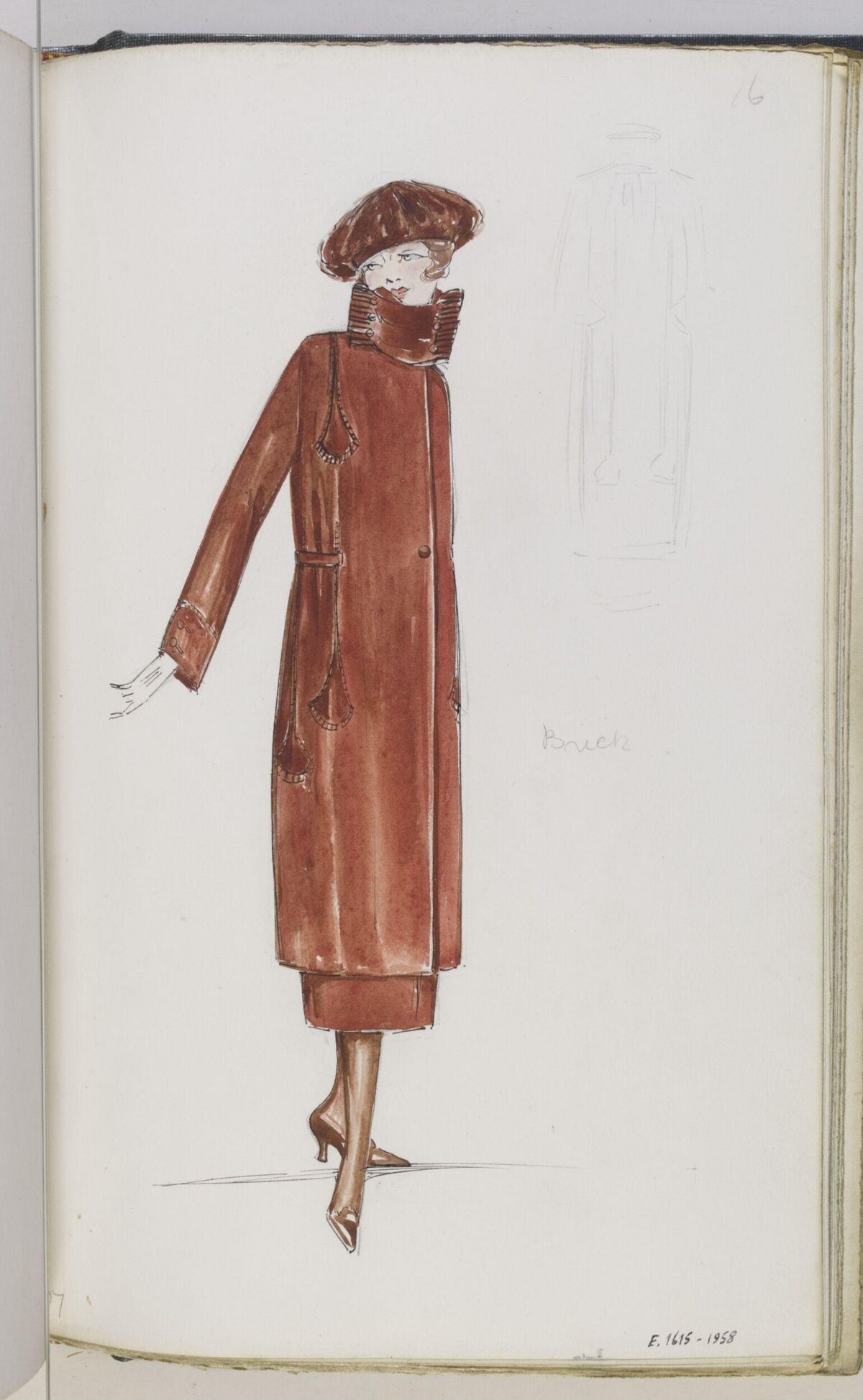 Vintage Brown Coat Fashion Sketch