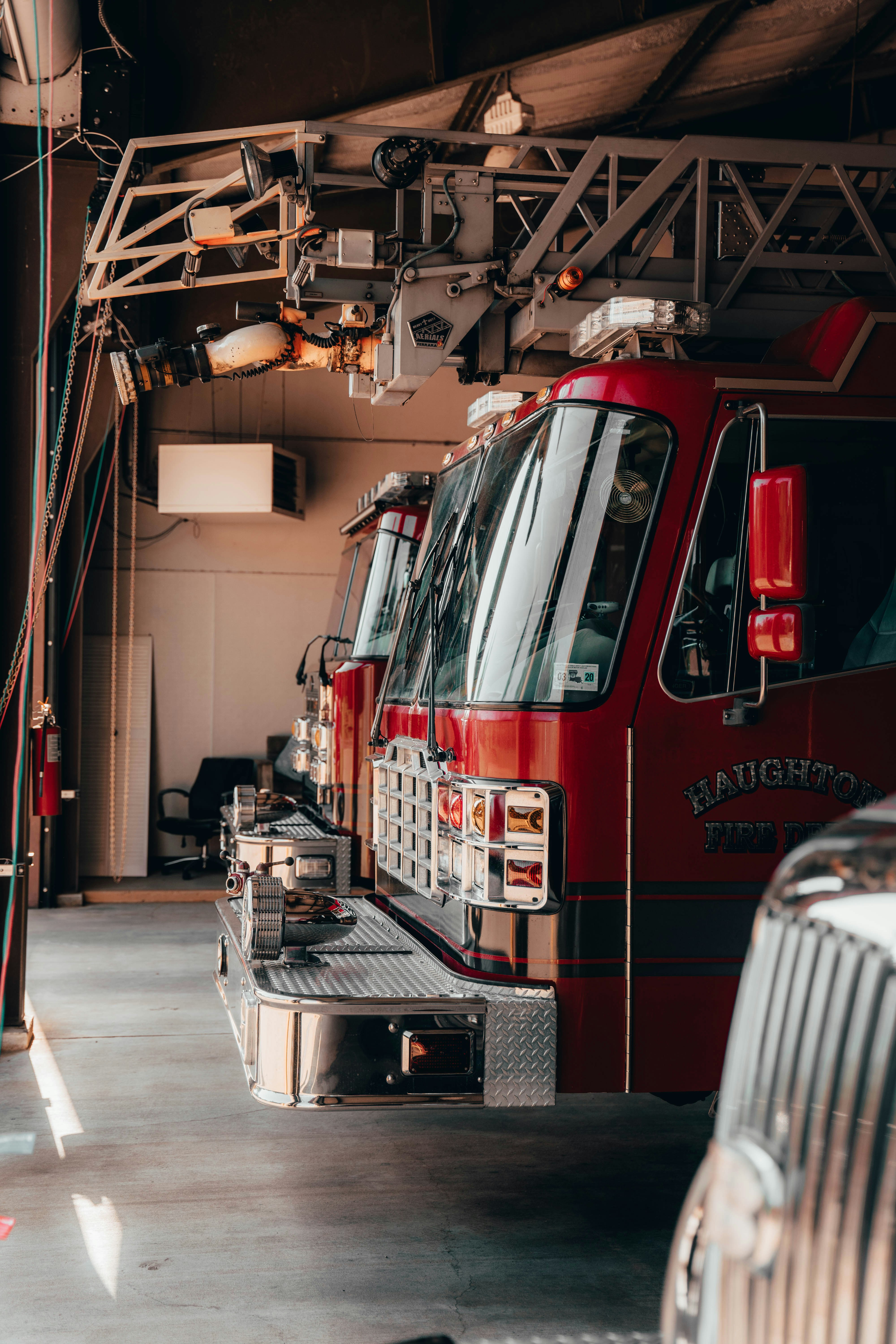 Fire Trucks Parked in Fire Station