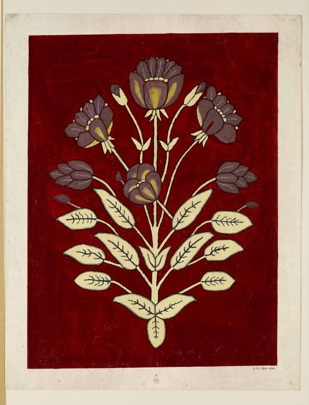 Stylized Floral Pattern on Red Background