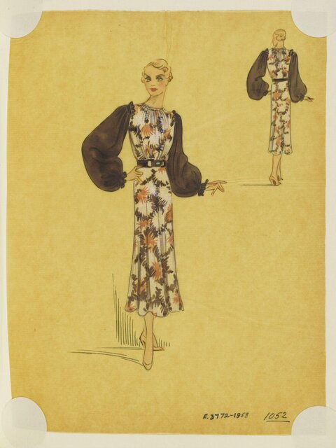 Vintage Dress Fashion Design Sketch