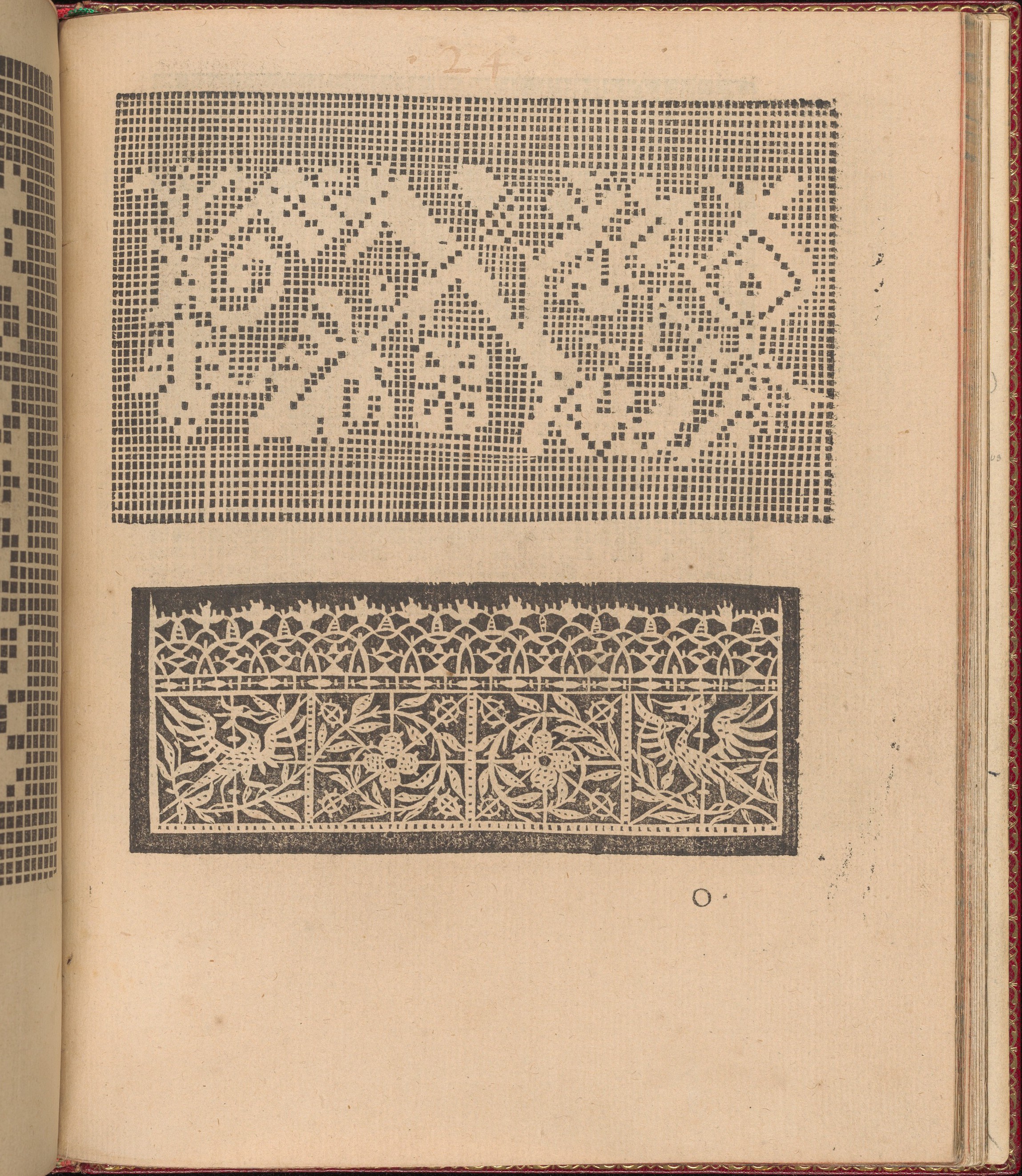 Two Antique Embroidery Patterns on Old Page
