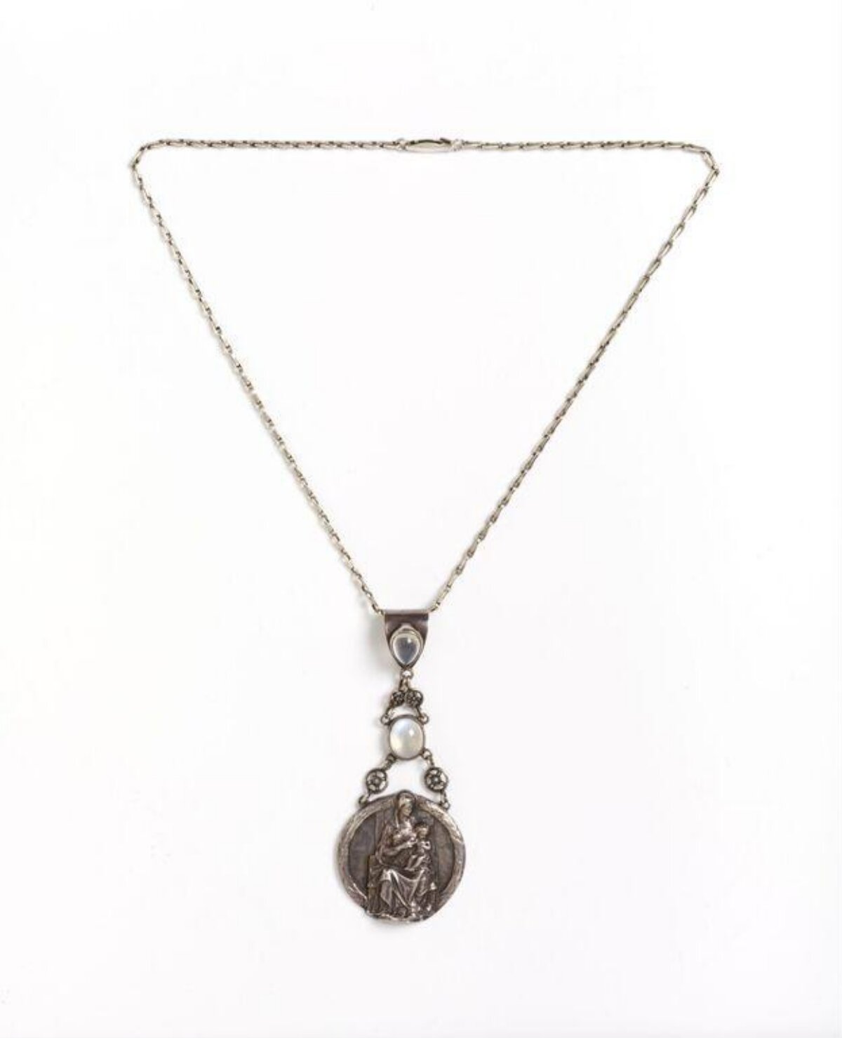 Vintage Silver Madonna and Child Pendant Necklace