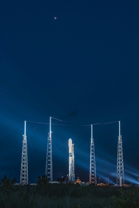 Rocket on Launch Pad at Night