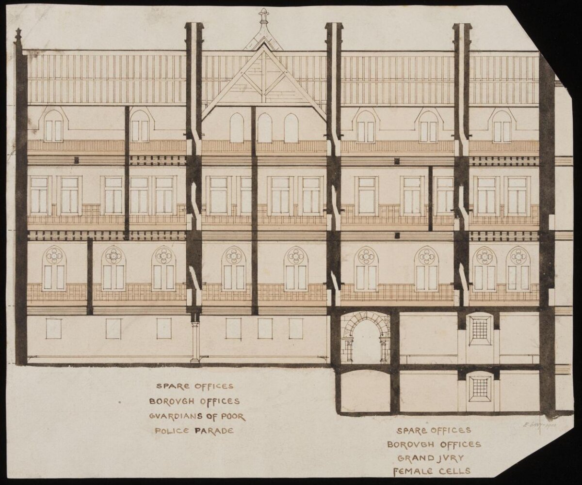 19th Century Public Building Section Drawing