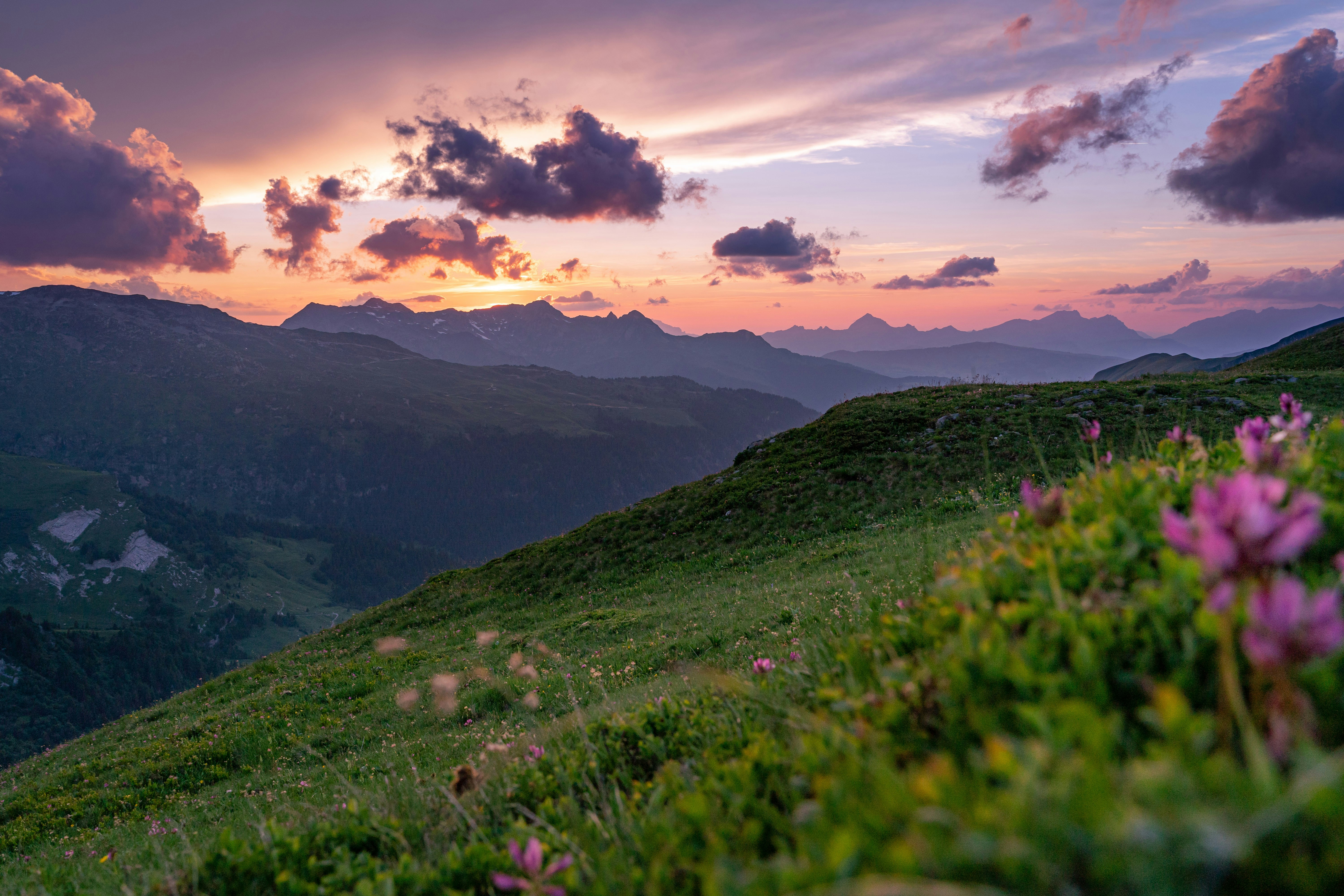 Sunset Over Mountain Hillside