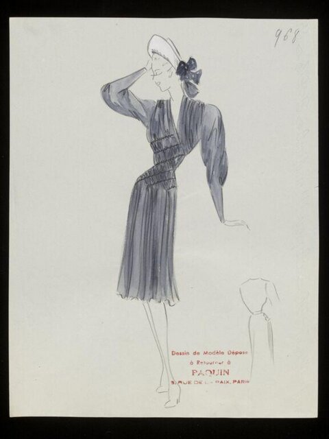 Vintage Paquin Dress Design Sketch