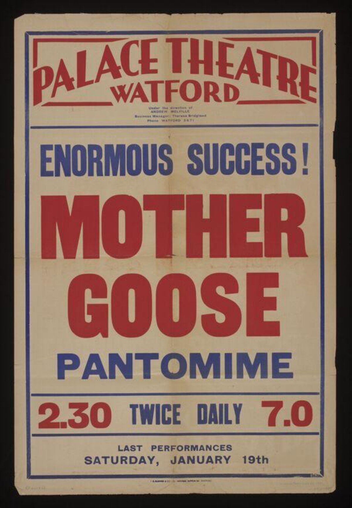 Vintage Mother Goose Pantomime Theatre Poster