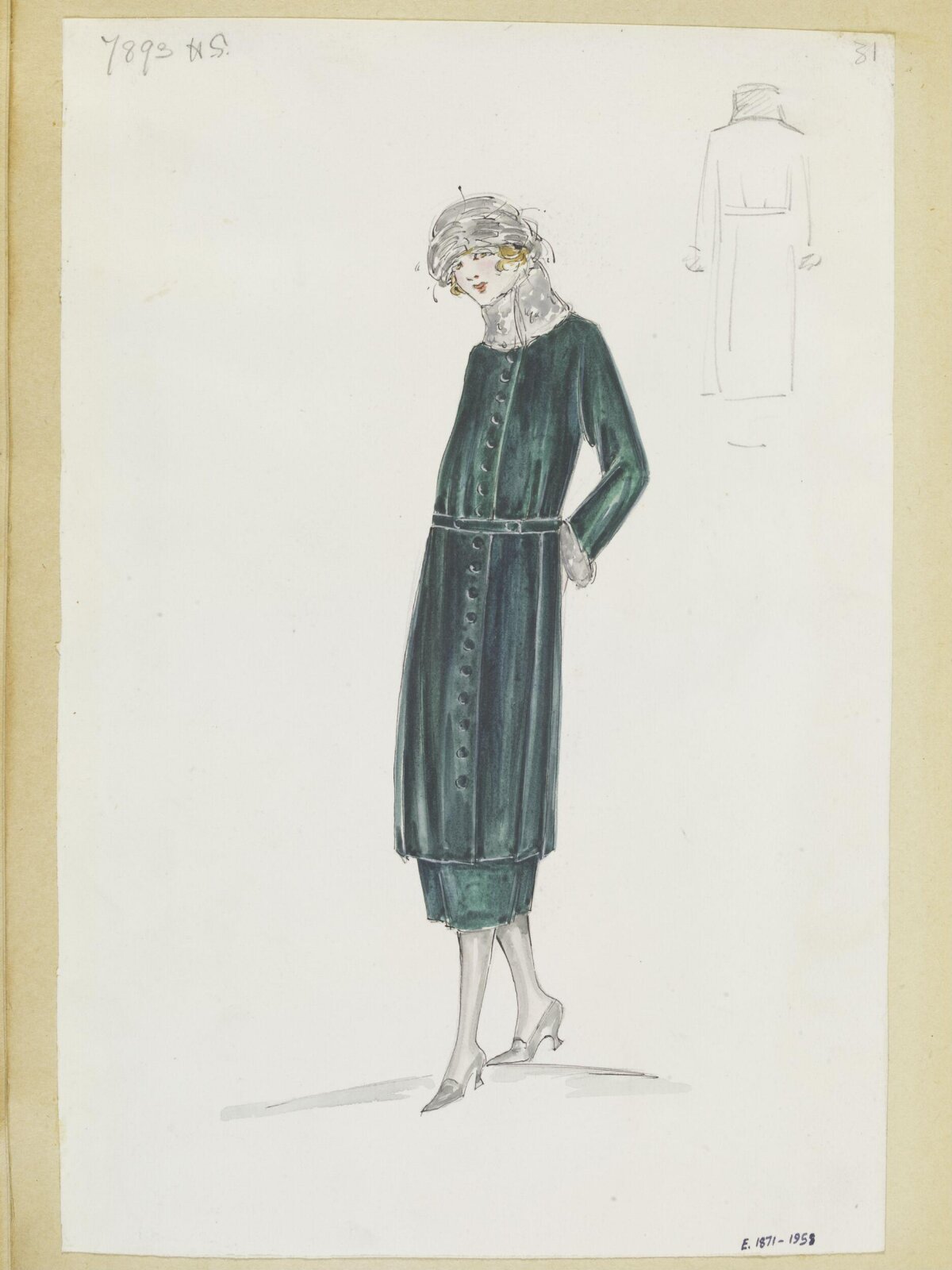 Vintage Women's Coat Fashion Sketch