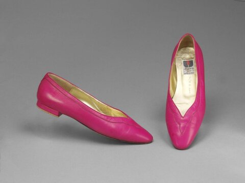 Pair of Fuchsia Pink Leather Flat Pumps