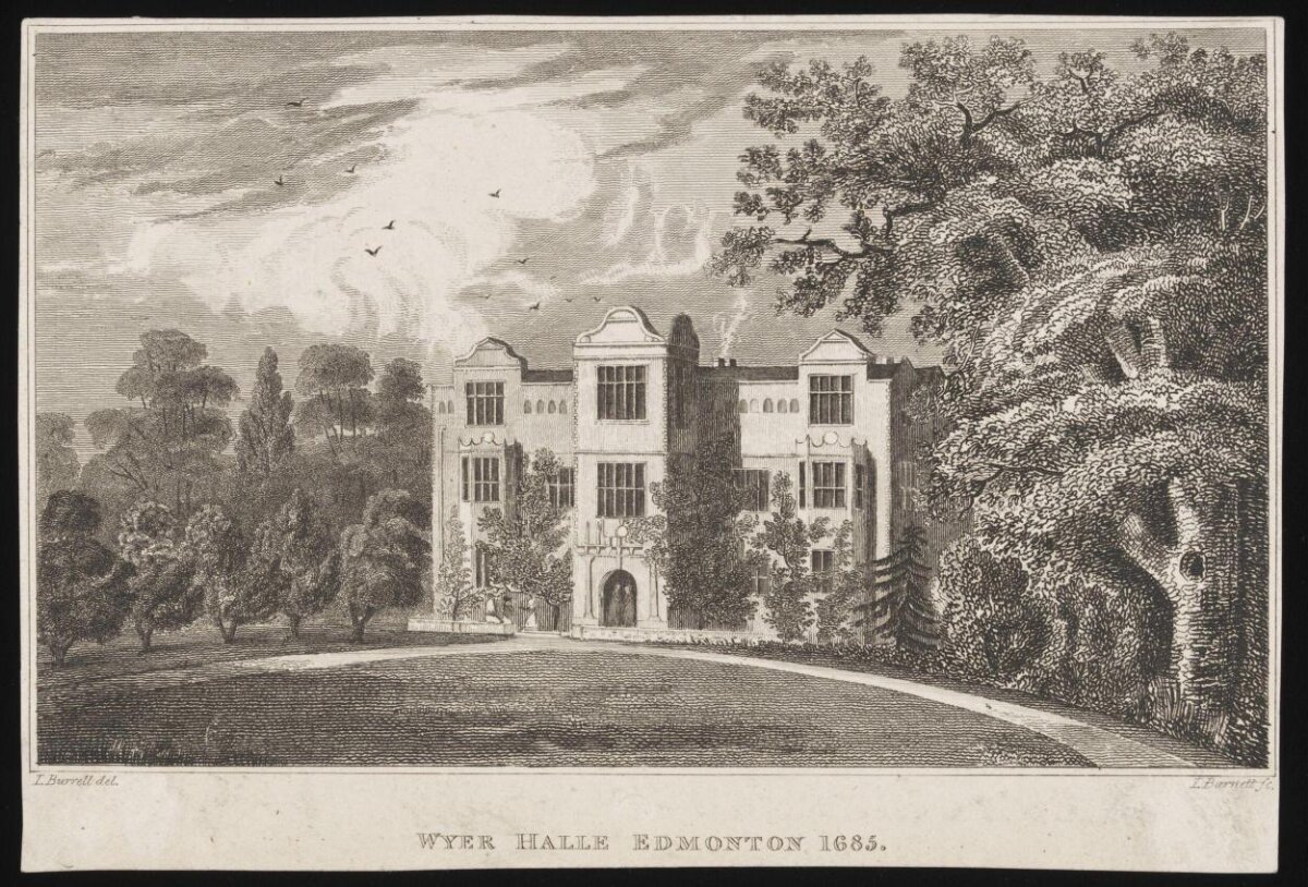 Antique Engraving of Wyer Halle Edmonton