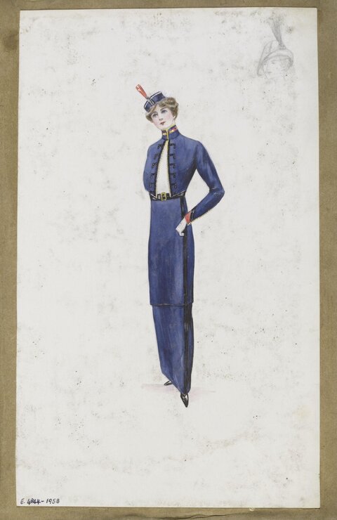 Vintage Blue Uniform Fashion Sketch