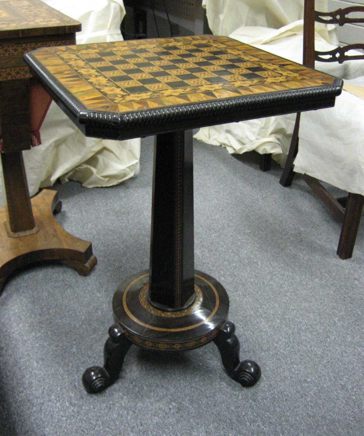 Antique Inlaid Chess Table