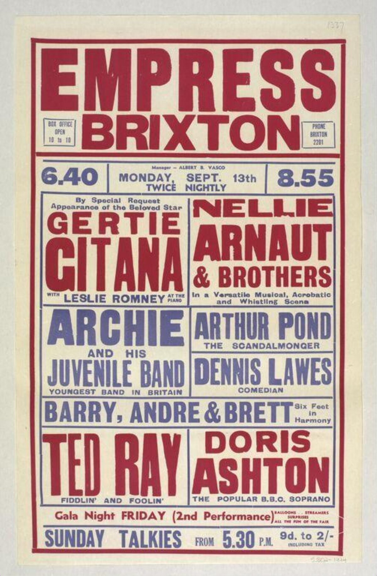 Vintage Empress Brixton Variety Show Poster