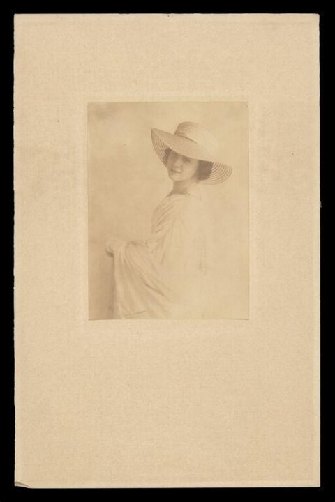 Vintage Portrait of Woman in Wide Brim Hat
