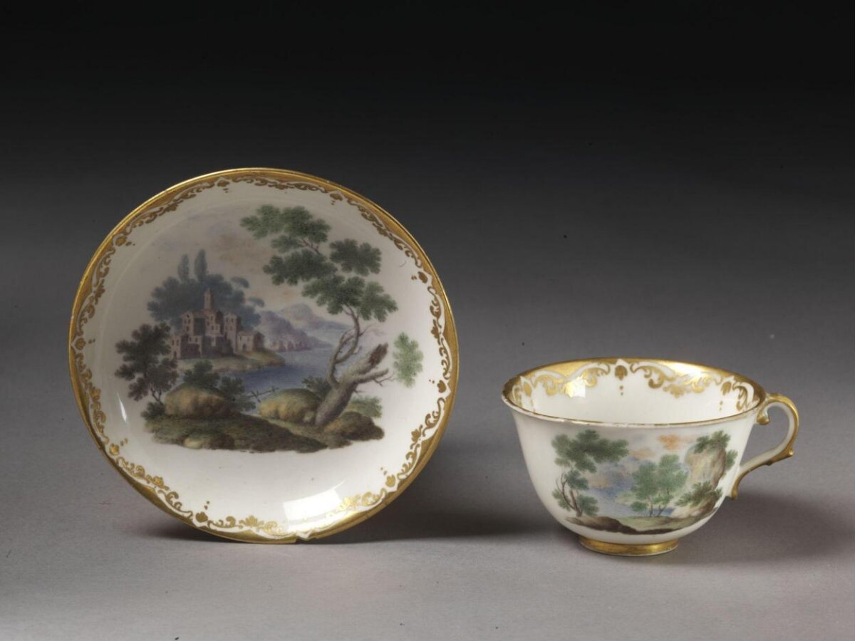 Painted Landscape Teacup and Saucer