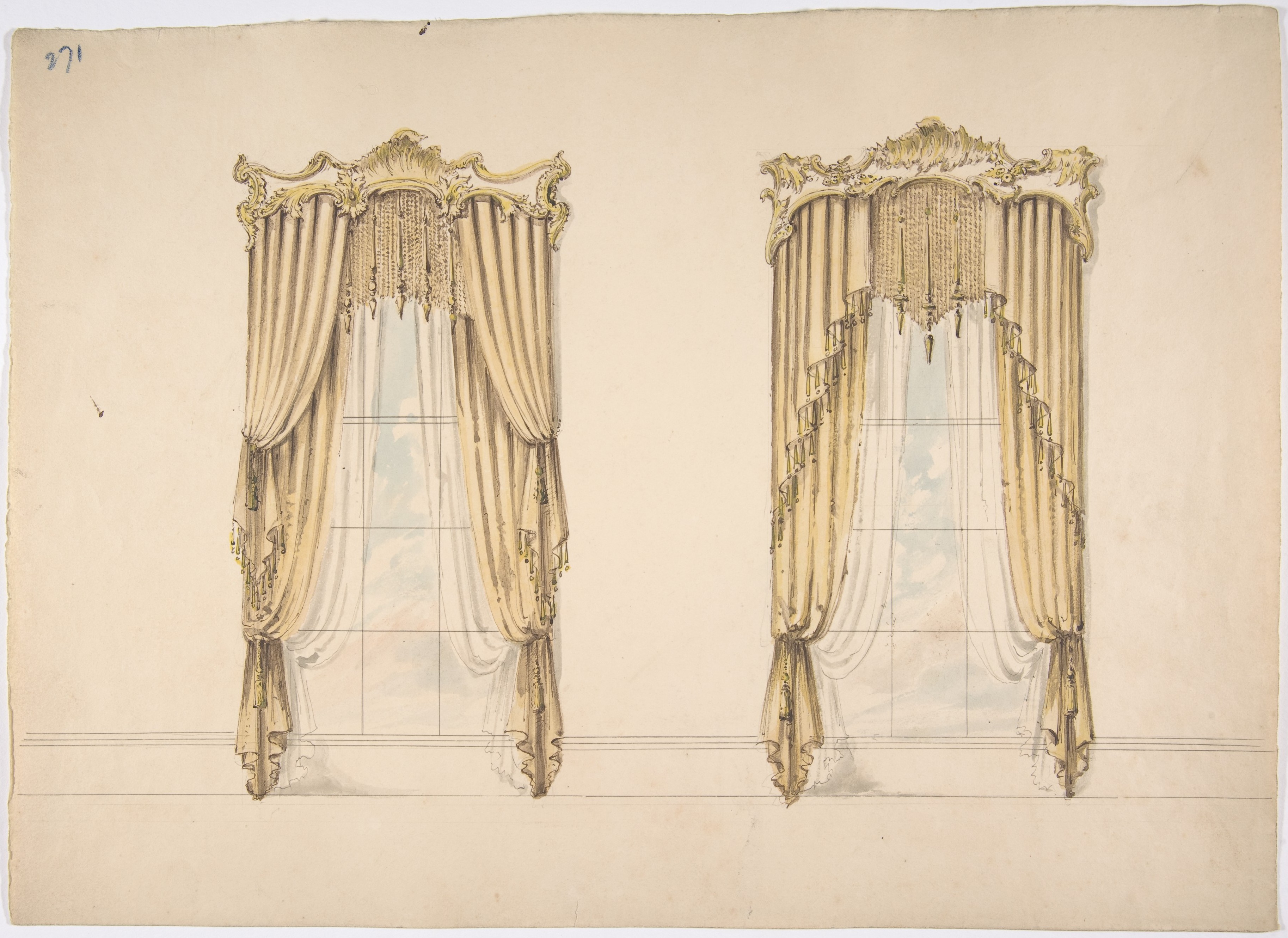 Two Ornate Curtain Design Sketches
