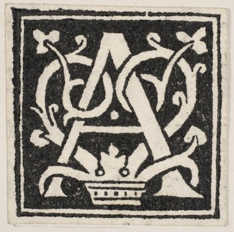 Ornate Black and White Monogram Woodcut