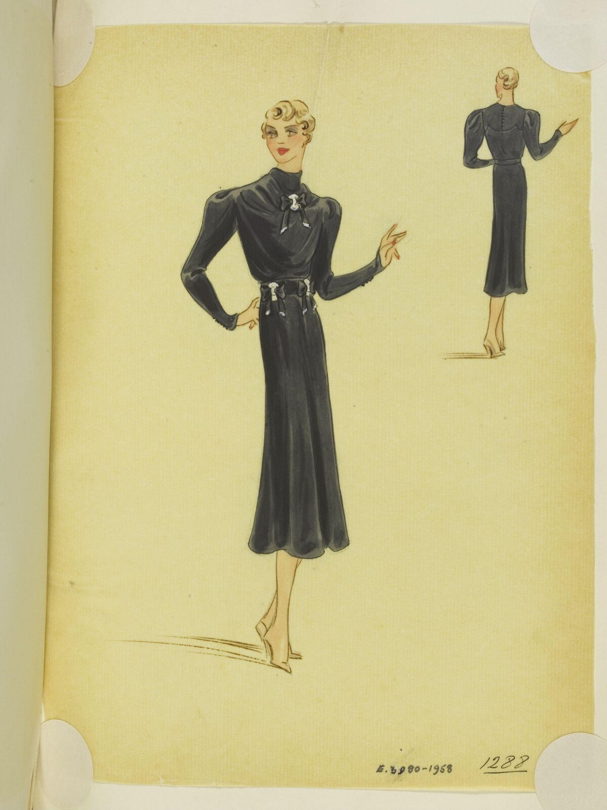 Vintage Black Dress Fashion Sketch