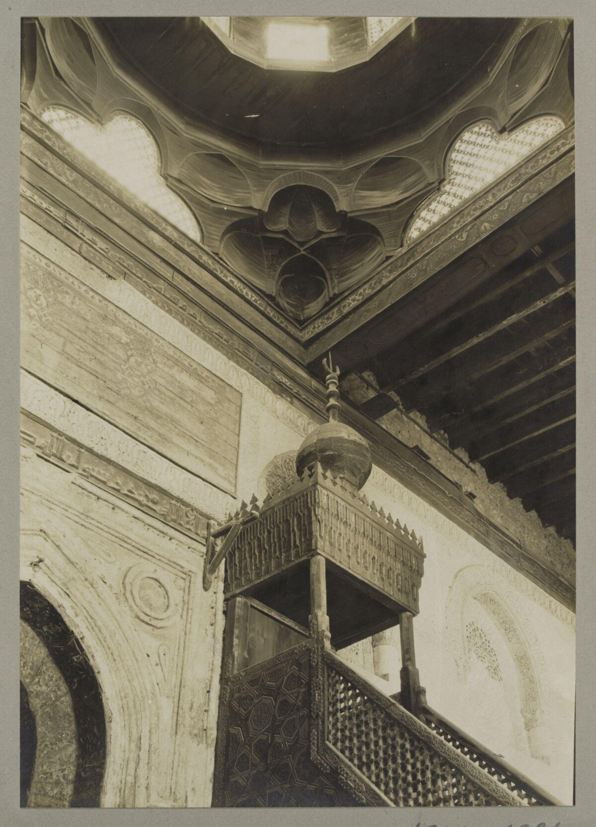 Historic Mosque Interior with Wooden Pulpit