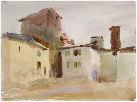 Watercolor Painting of Town Buildings