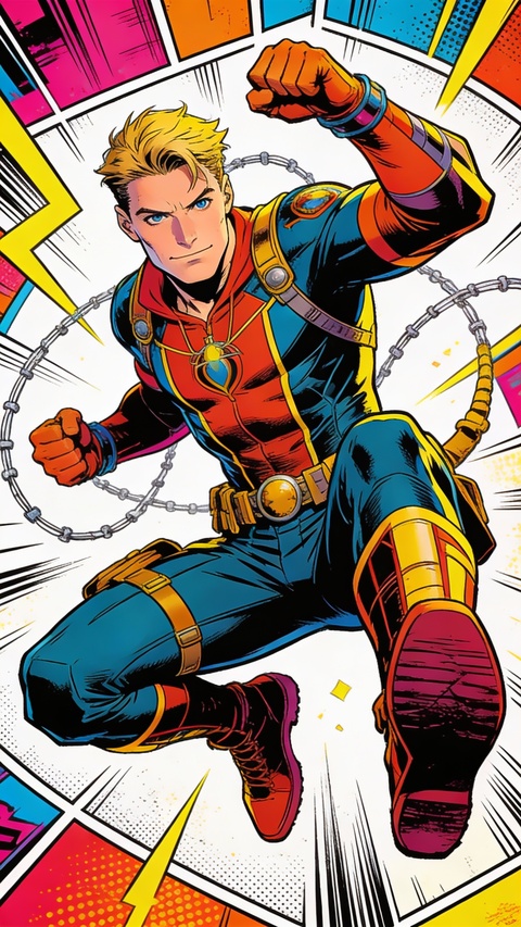 Comic Book Male Superhero in Action