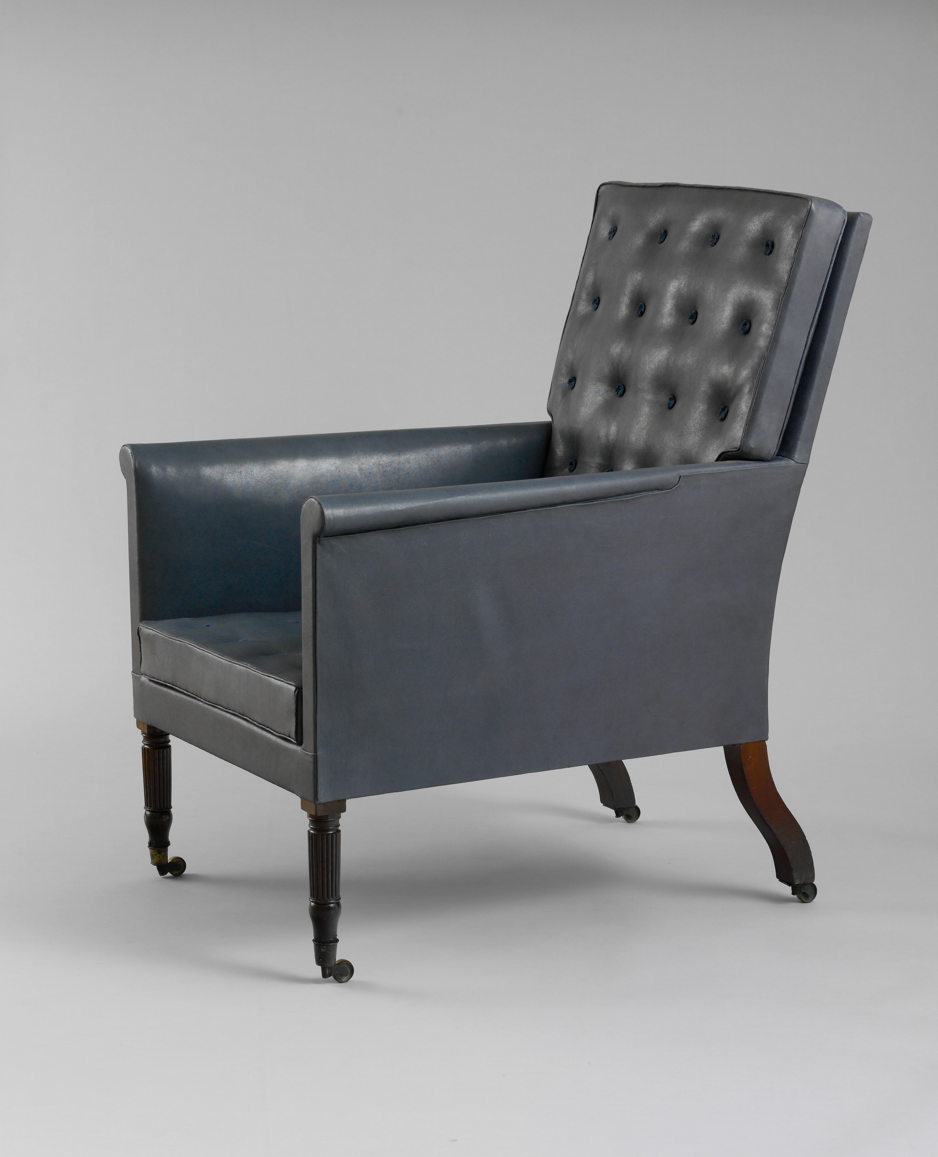 Gray Tufted Leather Armchair