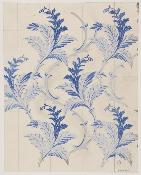 Blue Leaf Textile Pattern Sketch