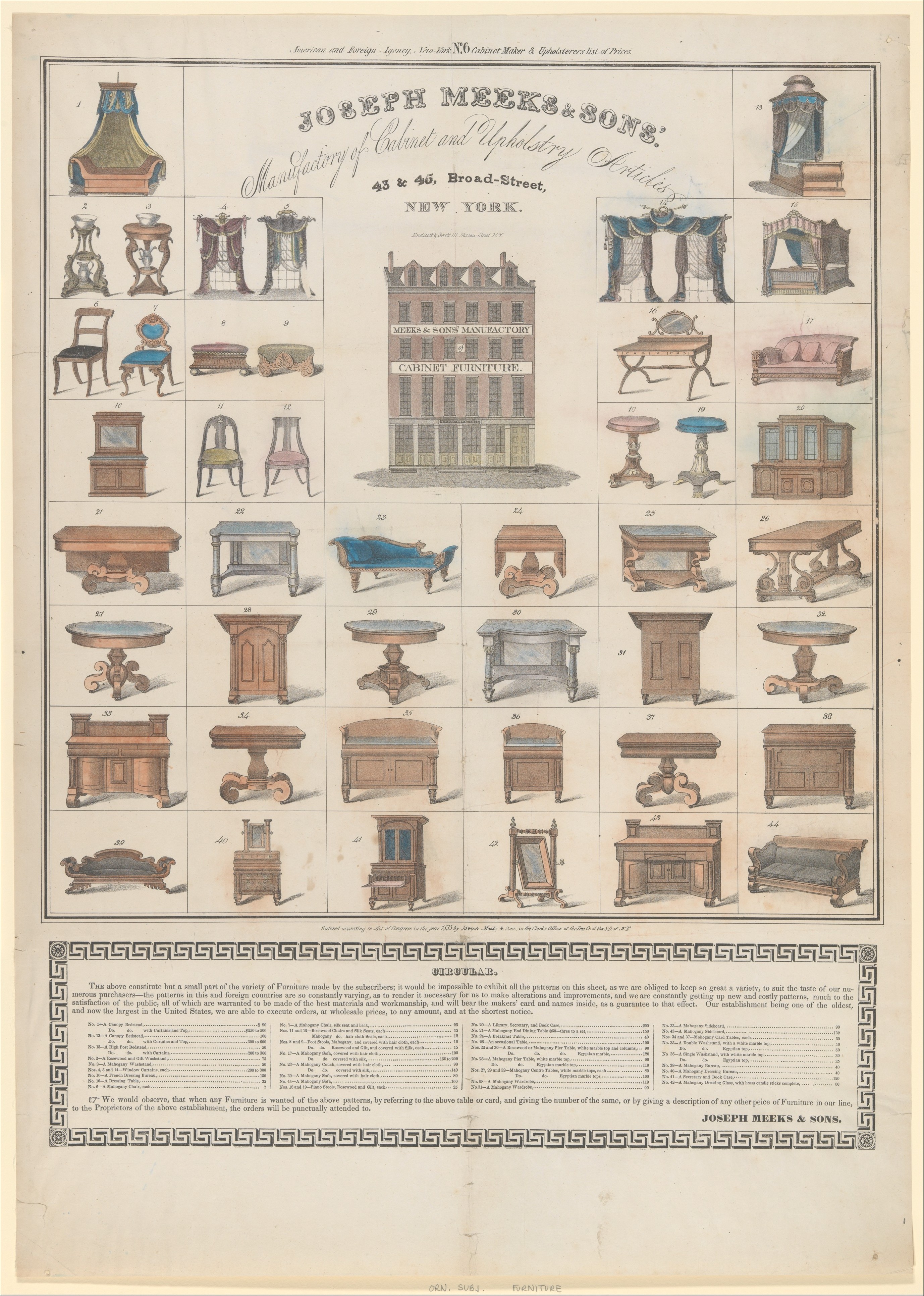 Joseph Meeks & Sons Furniture Price List