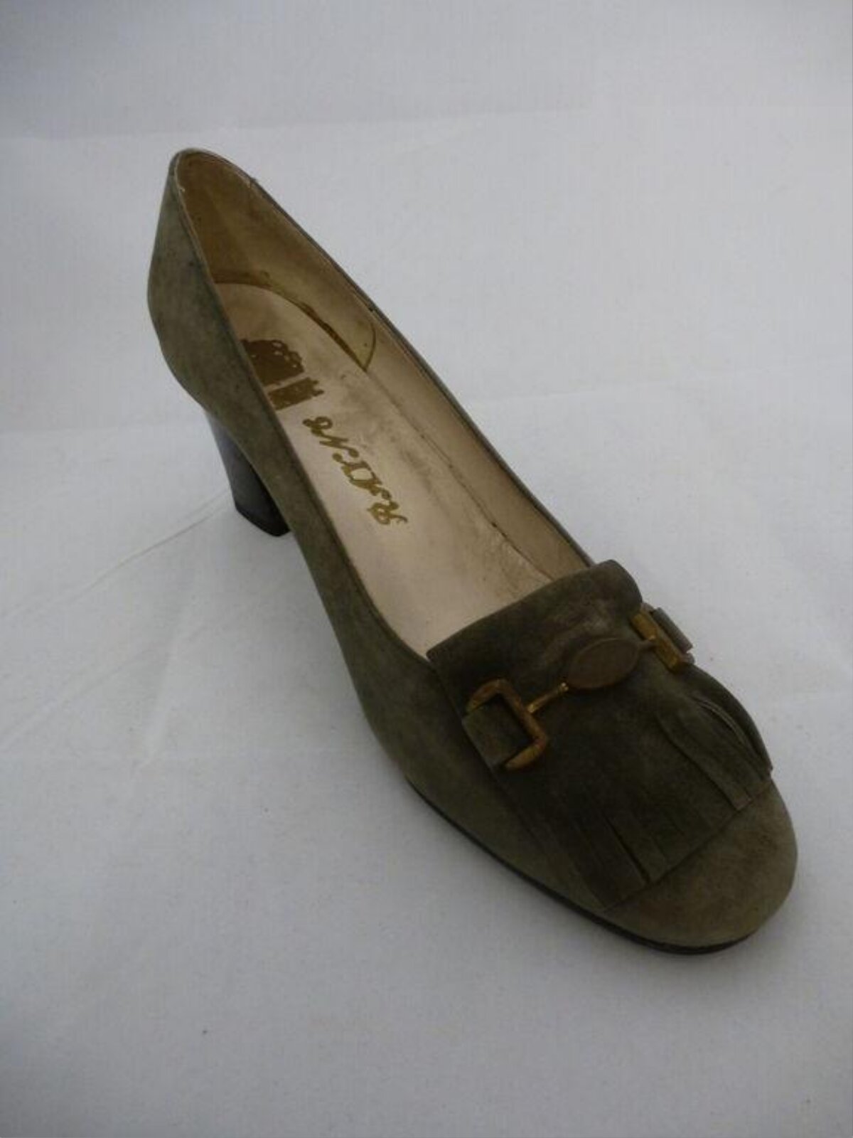 Vintage Olive Suede High Heel Pump