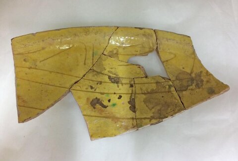 Reassembled Broken Yellow Ceramic Fragment