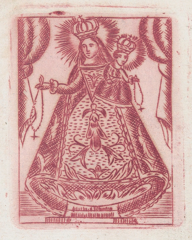 Red Woodcut of Virgin and Child