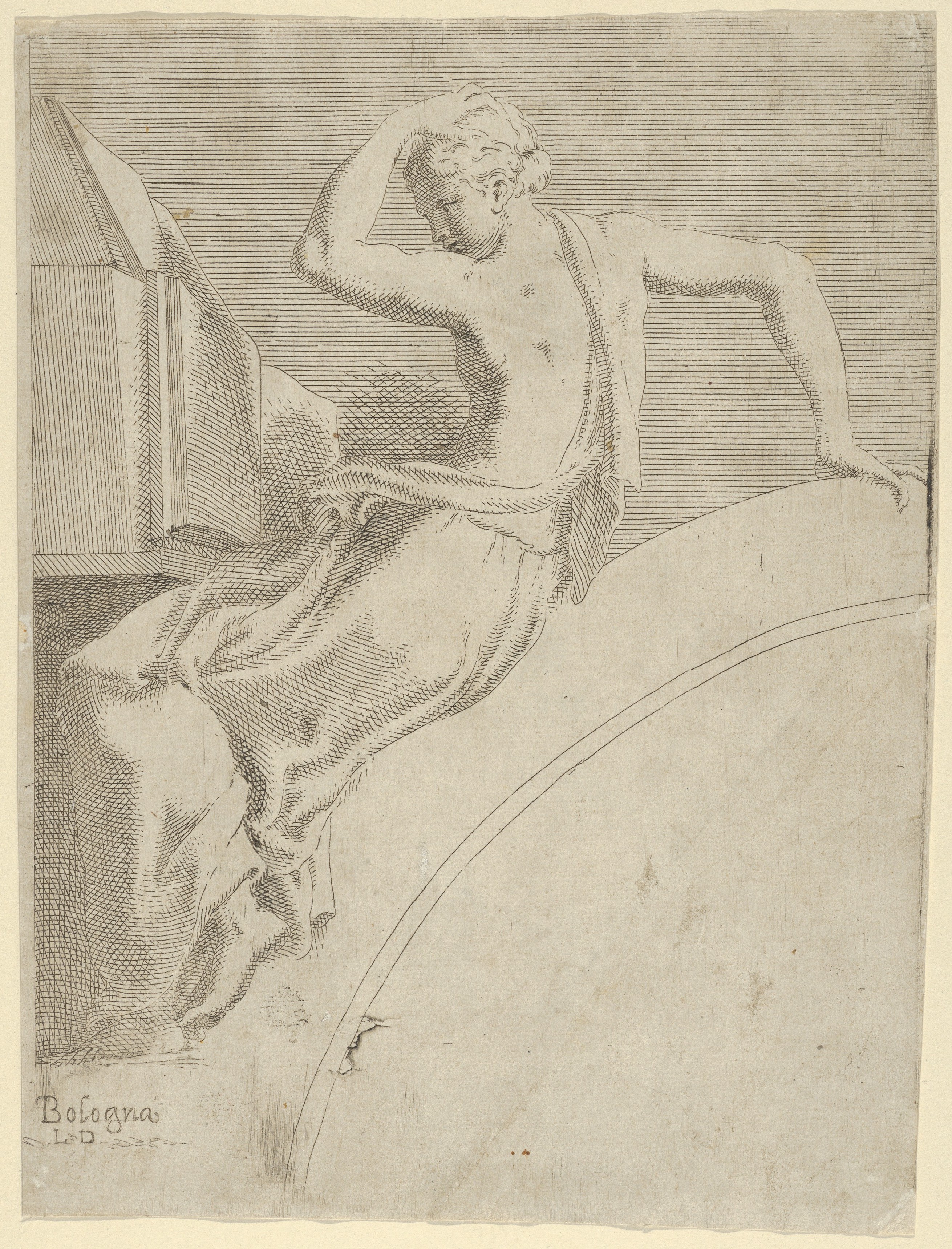 Seated Male Figure Engraving