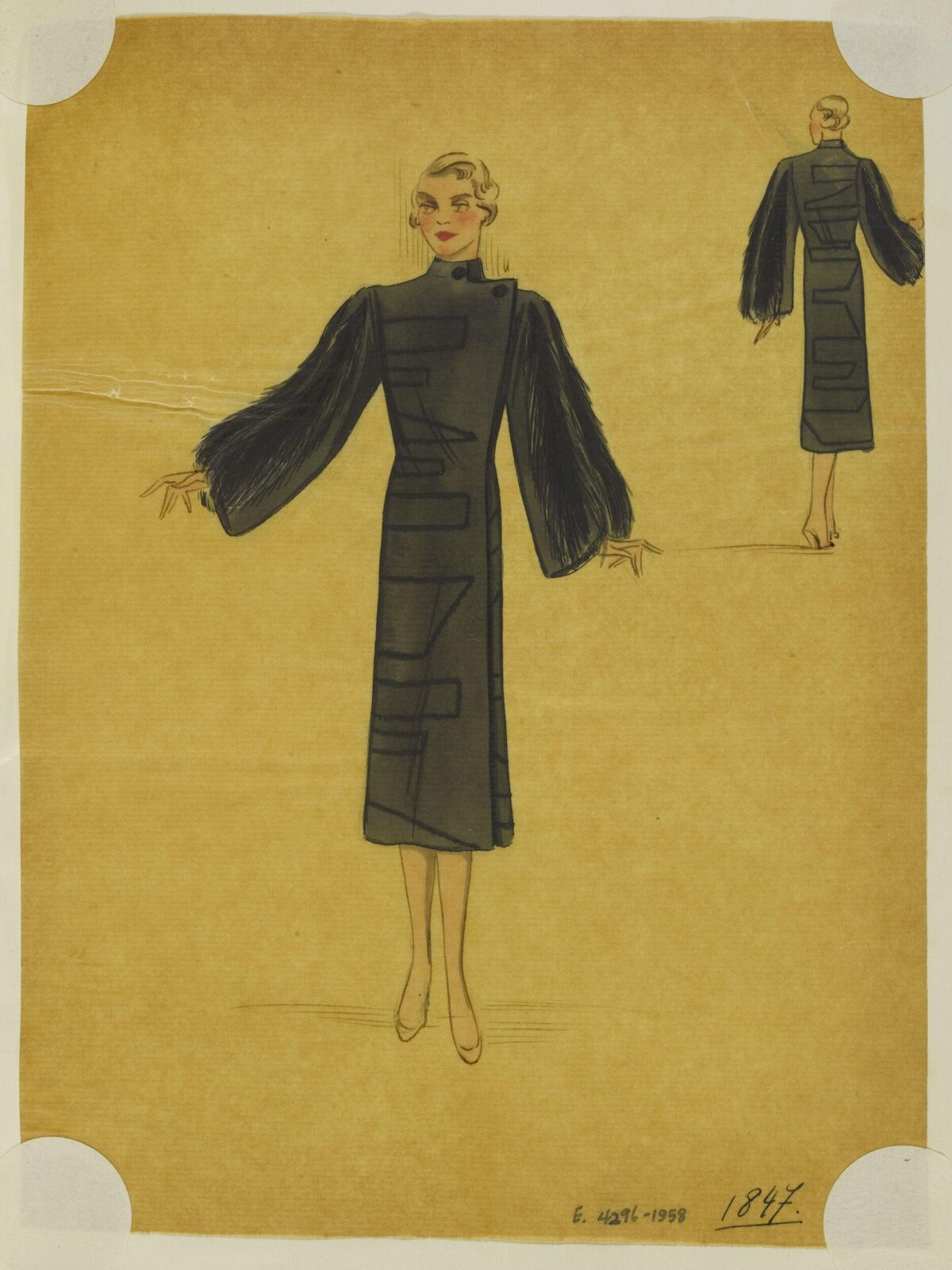 1930s Coat Dress Fashion Sketch