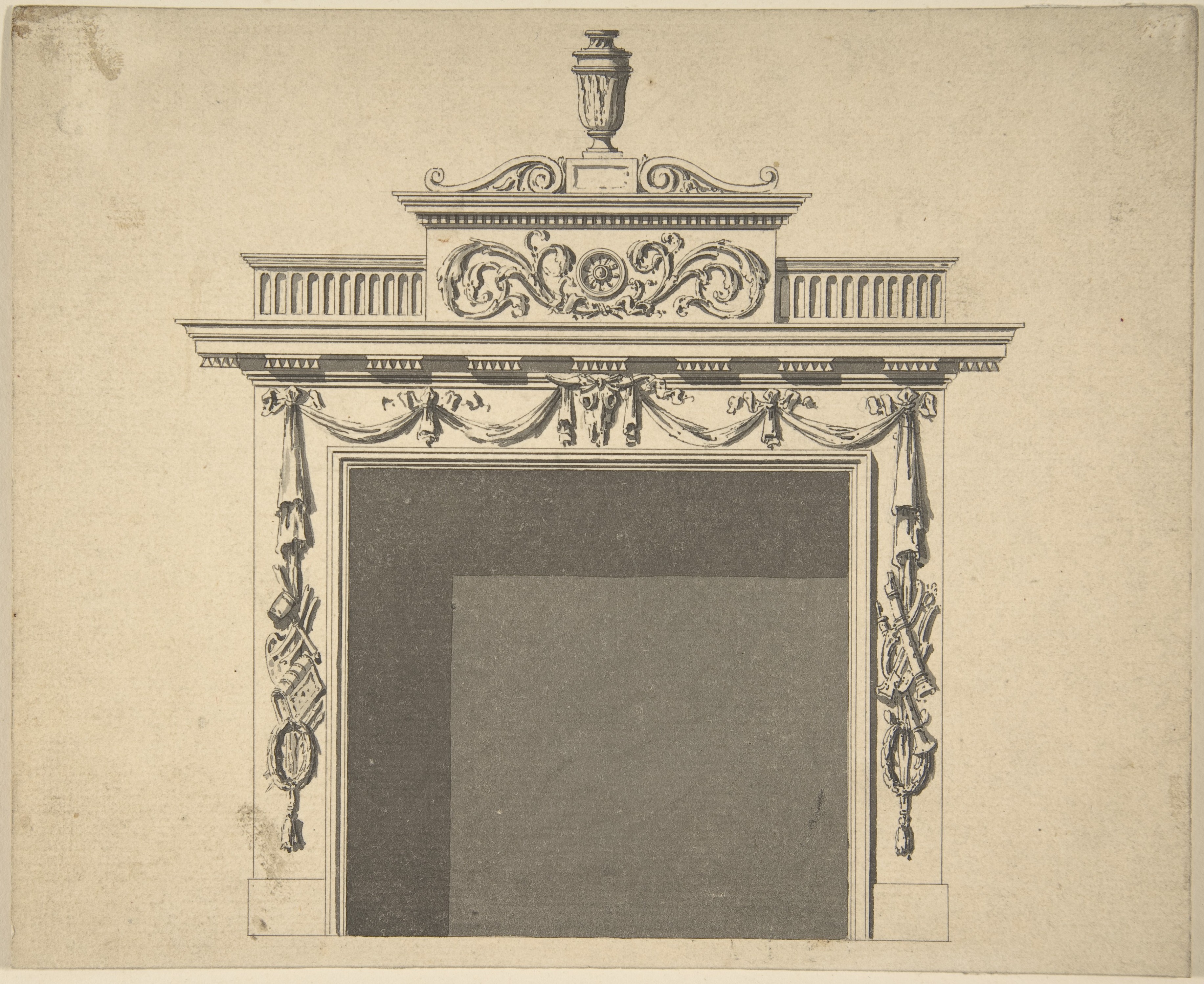 Ornate Fireplace Mantel Design Drawing
