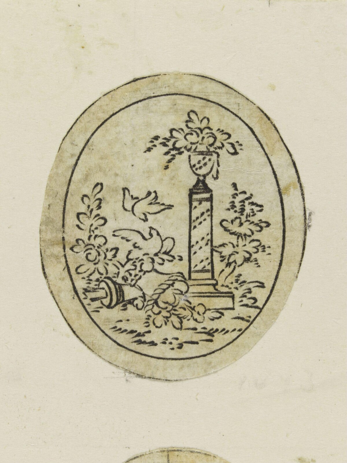 Oval Ink Sketch of Memorial Garden Scene