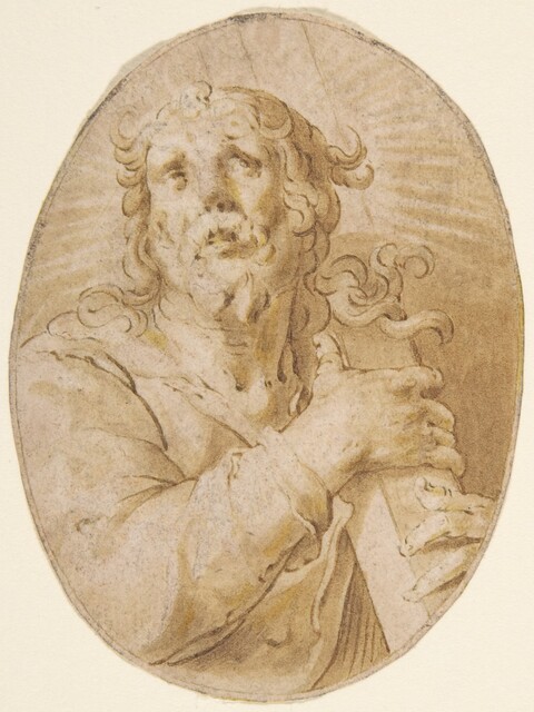 Oval Sketch of a Saint Holding a Cross