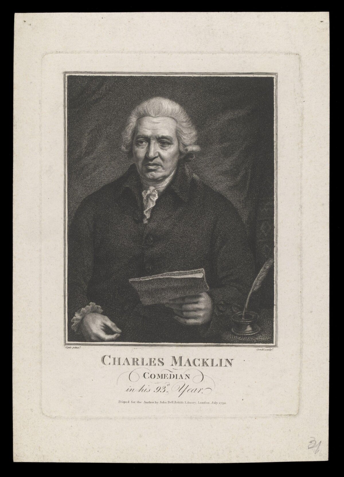 Engraved Portrait of Charles Macklin