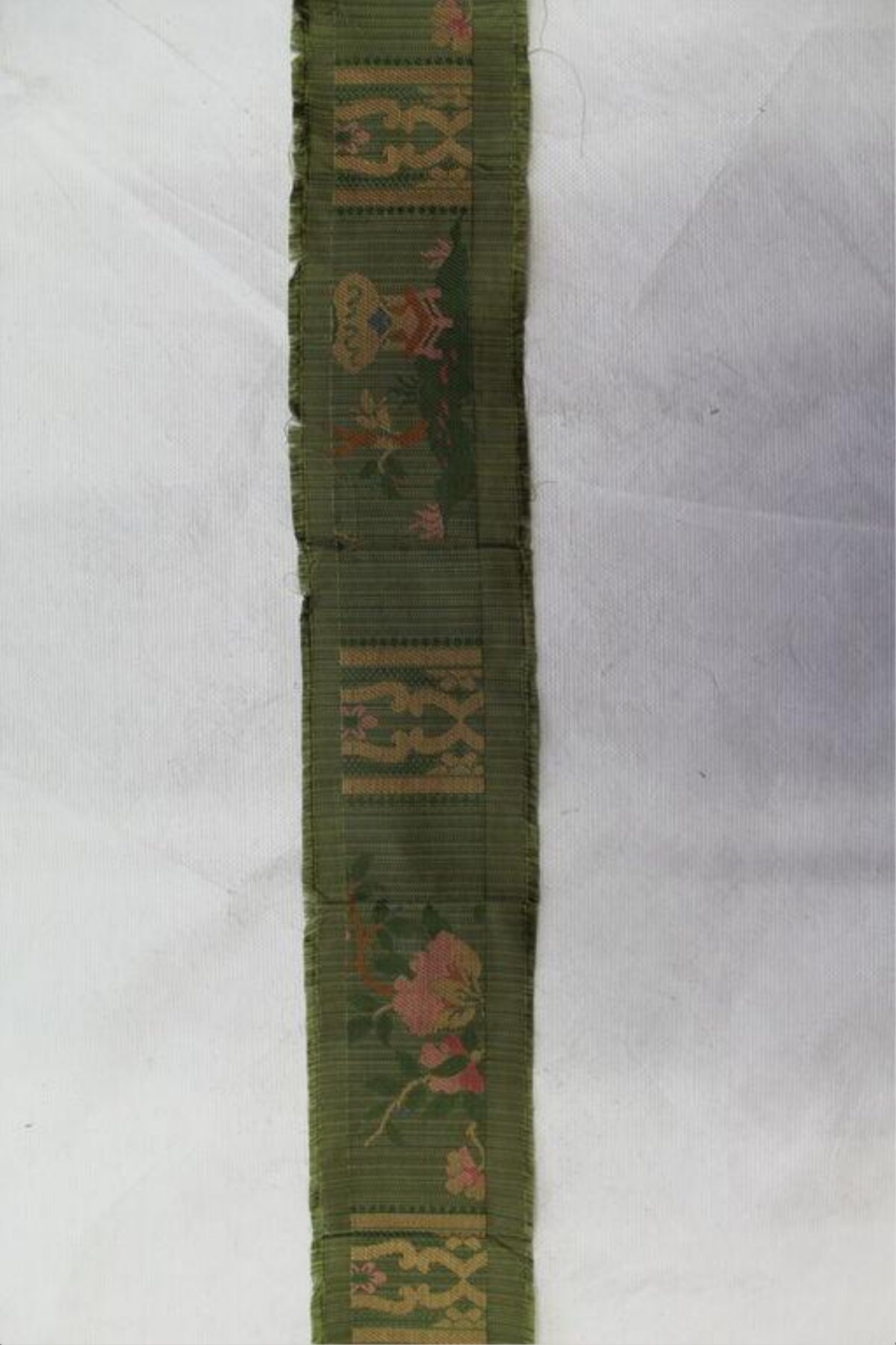 Green Floral Woven Fabric Fragment