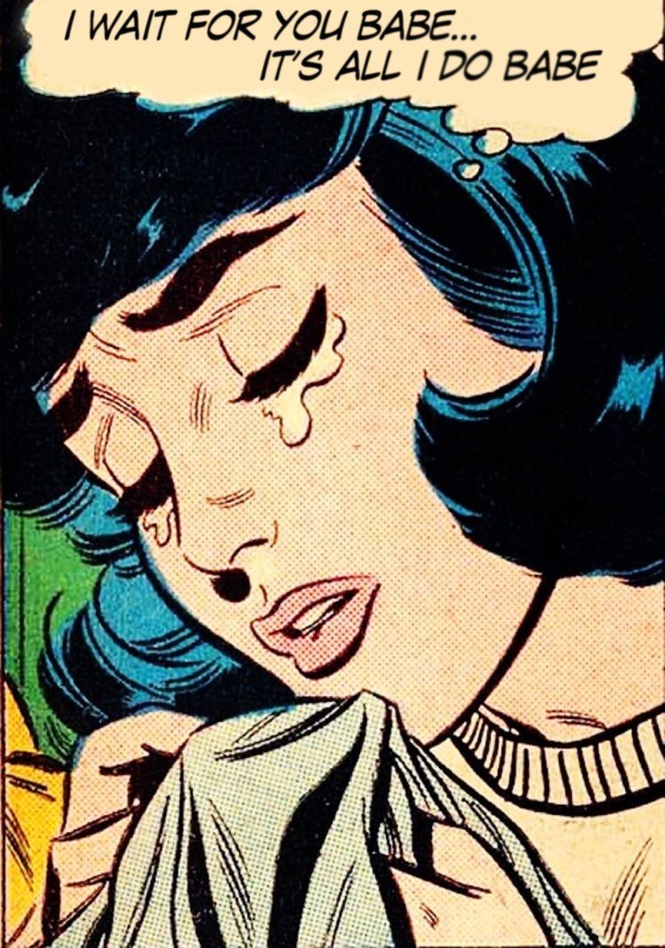 Crying Waiting Woman in Vintage Comic Art