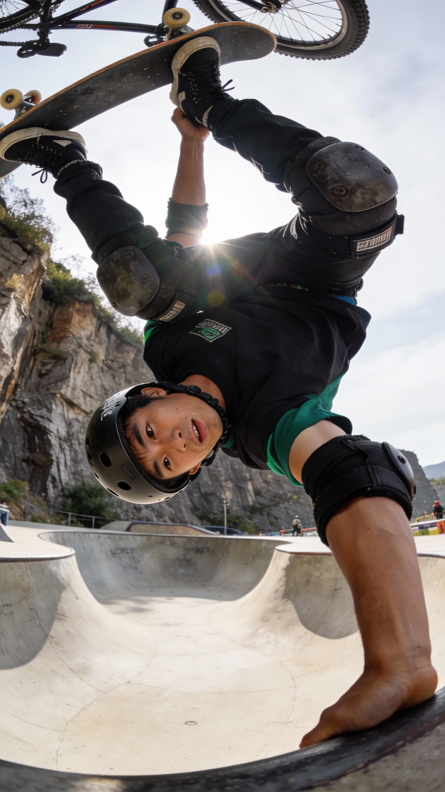 Skateboarder Doing Trick at Outdoor Skatepark
