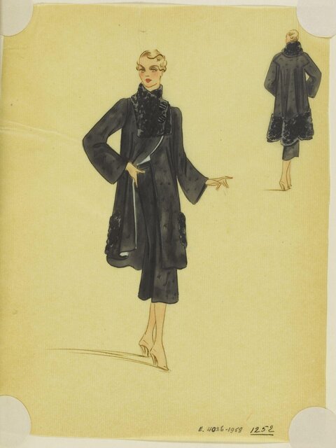Vintage Black Coat Fashion Sketch