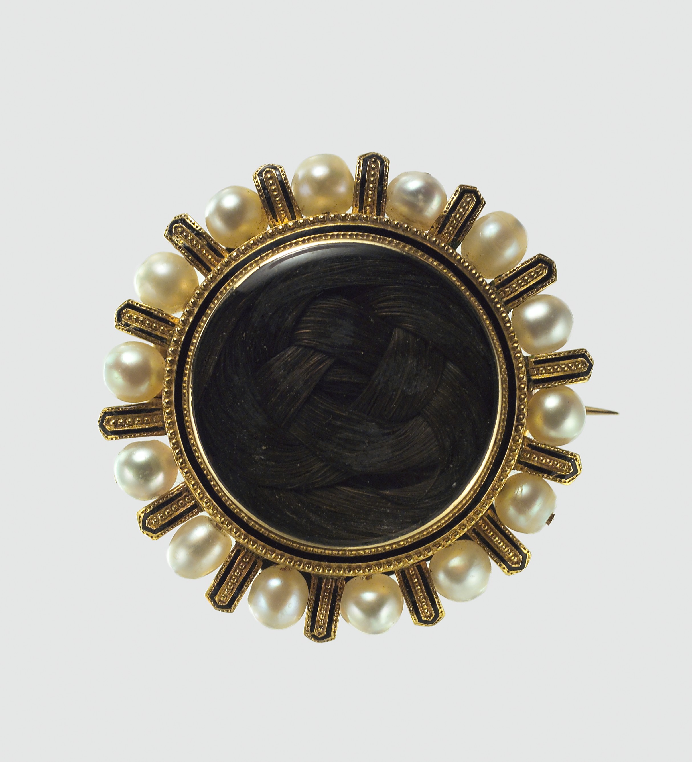 Antique Braided Hair Pearl Mourning Brooch